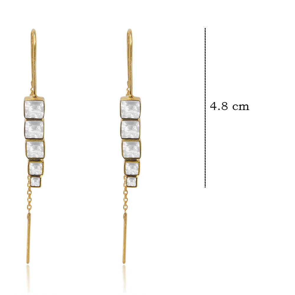Silver Square Polki Sui Dhaga Earrings