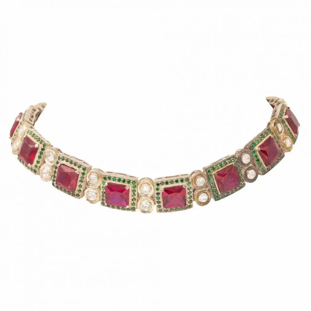 Silver Square Red Necklace