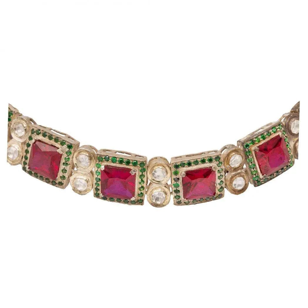 Silver Square Red Necklace