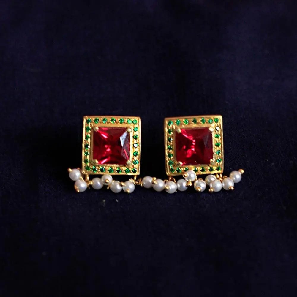 Silver Square Red Necklace