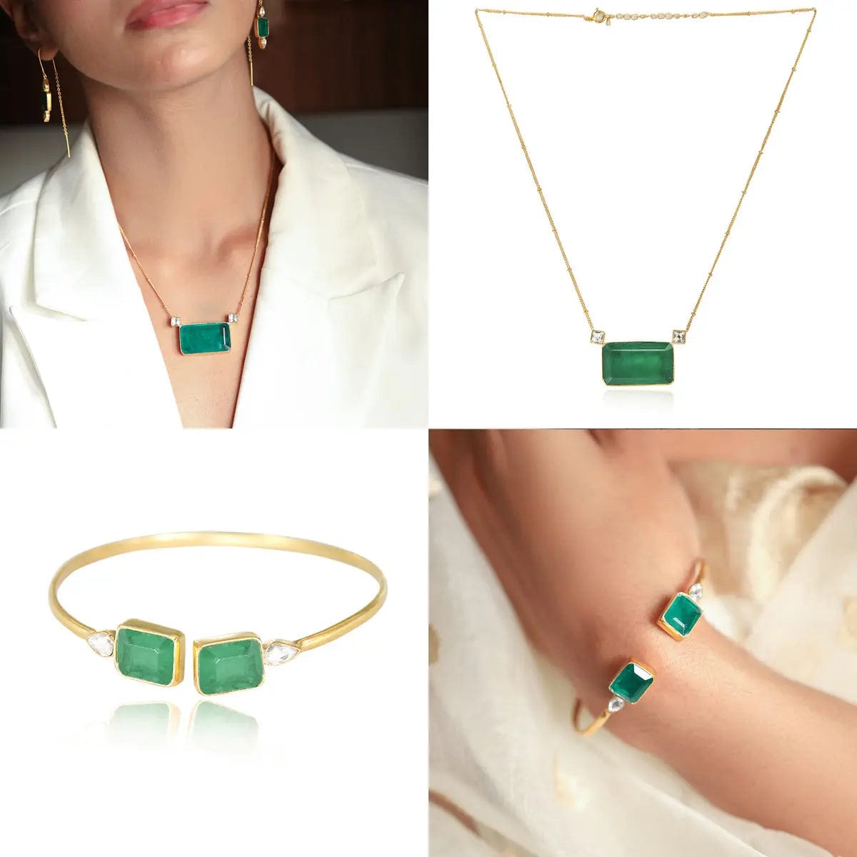 Silver Square green Cuff
