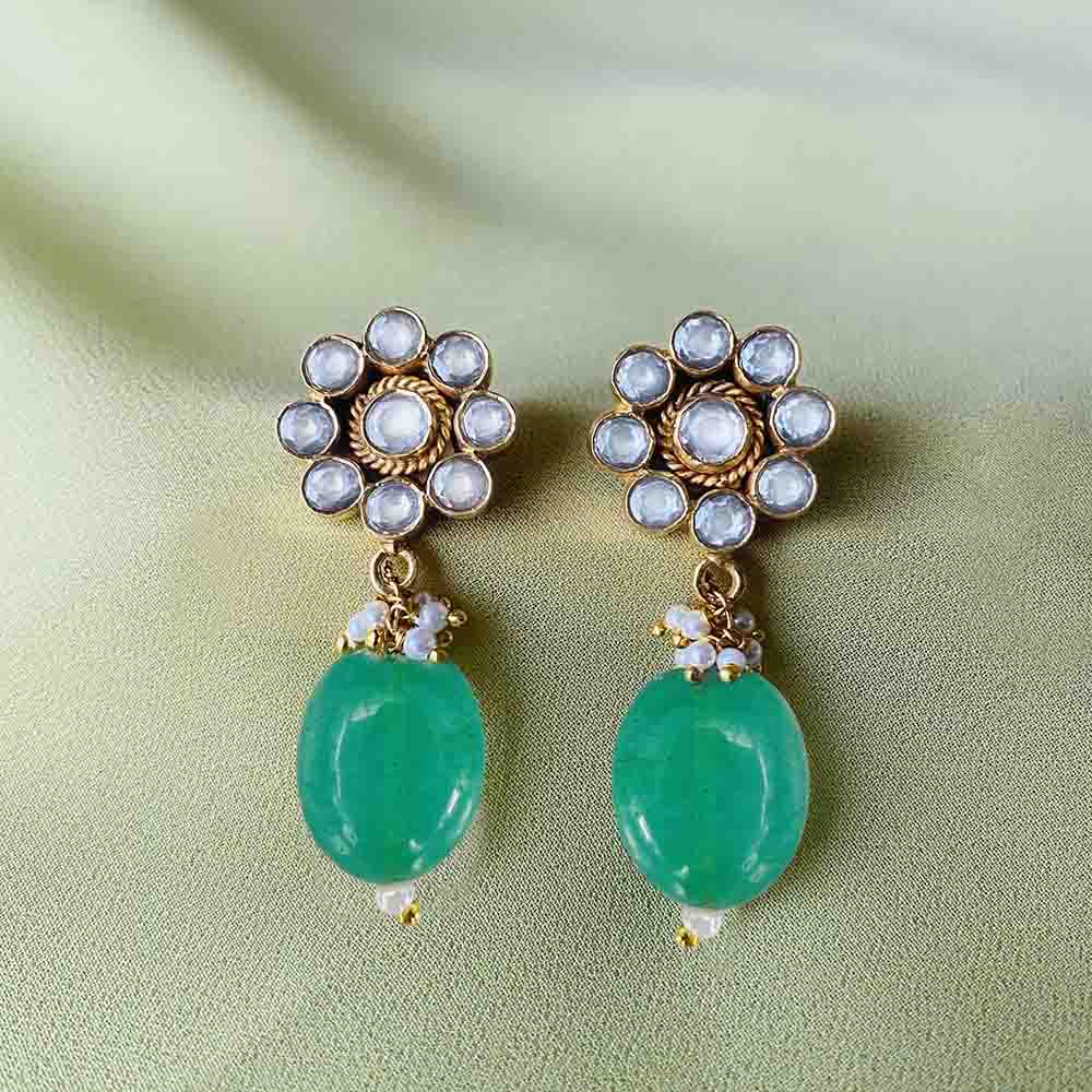 Silver Stud with Green Dangler