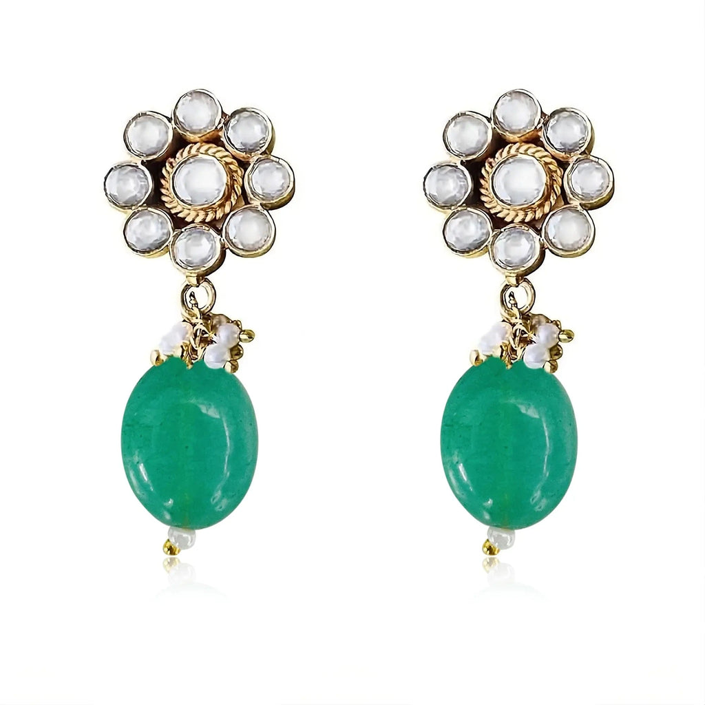 Silver Stud with Green Dangler