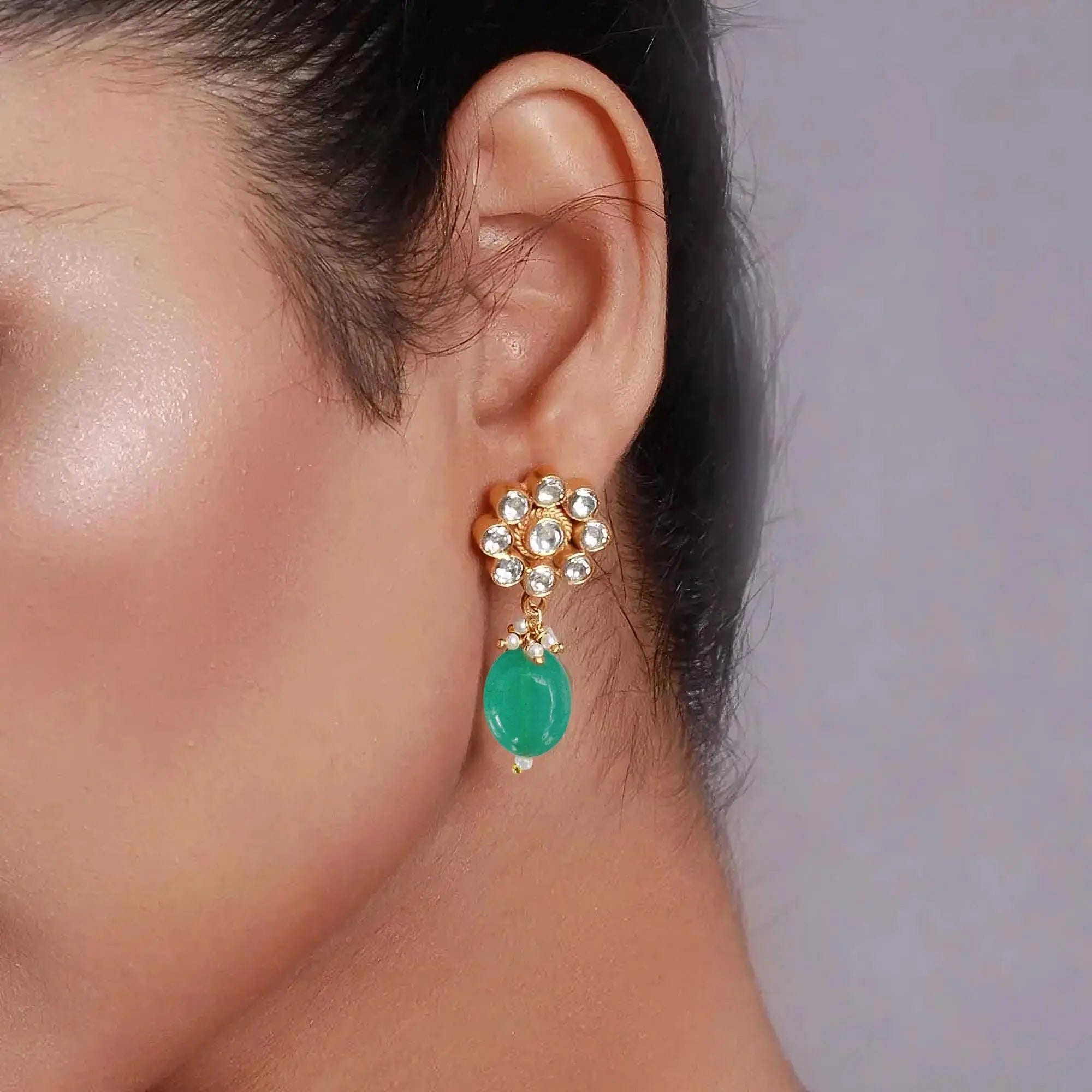 Silver Stud with Green Dangler