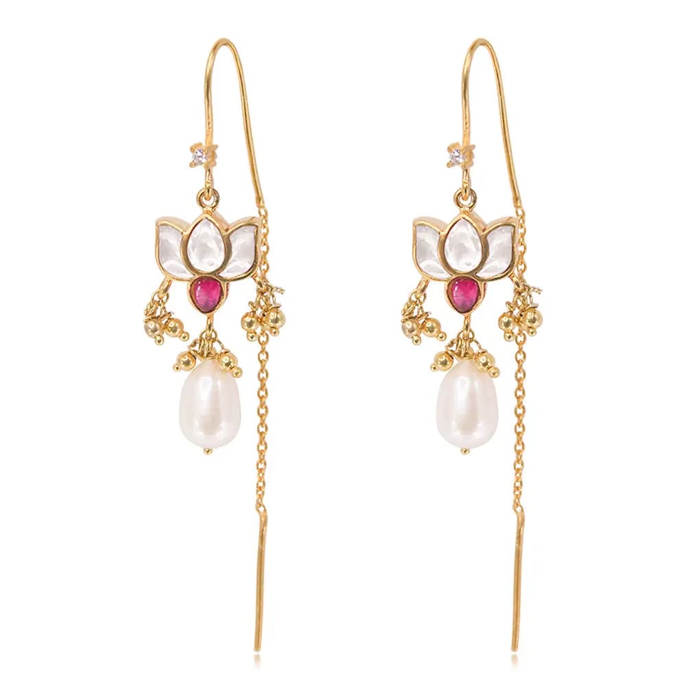 Silver White Lotus Sui Dhaga Earring