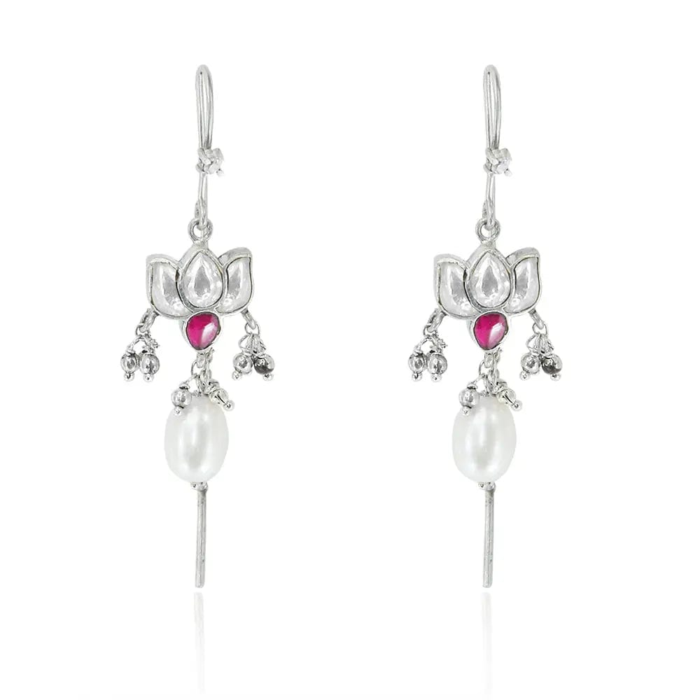 Silver White Lotus Sui Dhaga Earring