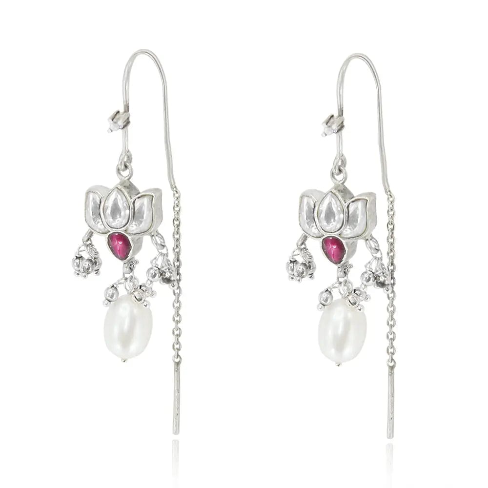 Silver White Lotus Sui Dhaga Earring