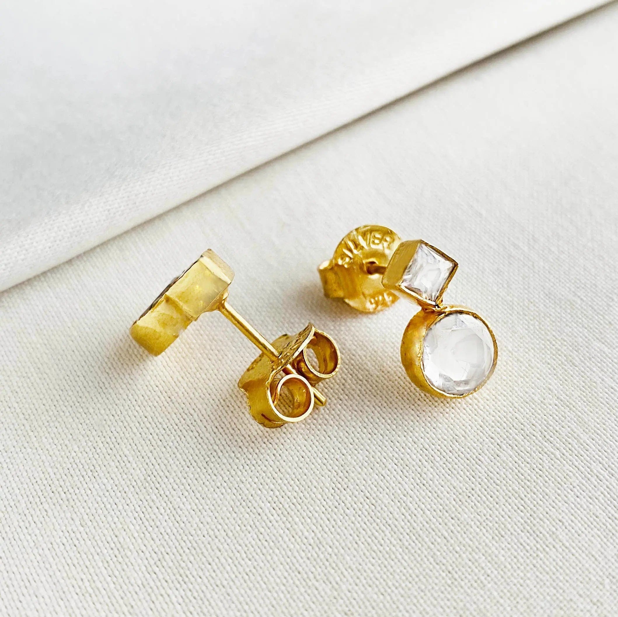 Silver White Stone Earrings