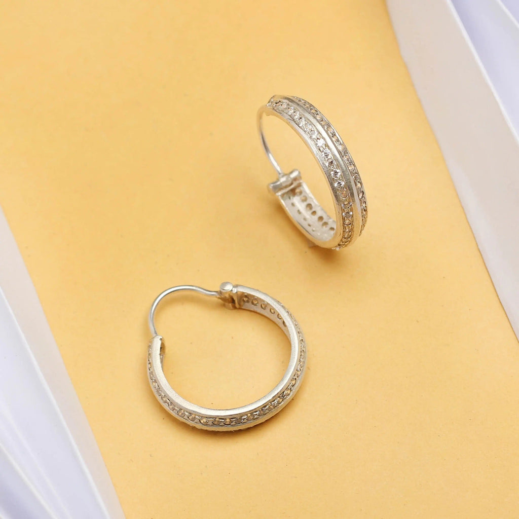 Silver Zircon Hoop Earring