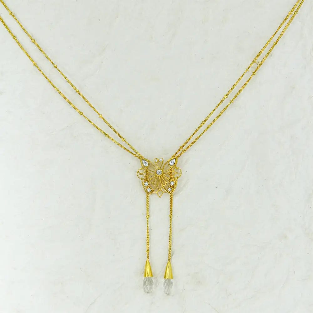 Silver Butterfly Stone Drop Necklace