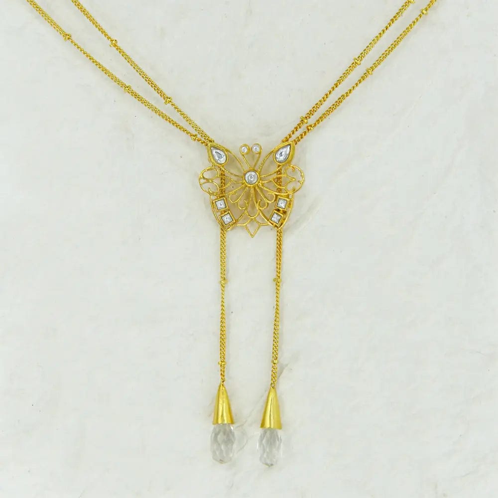 Silver Butterfly Stone Drop Necklace
