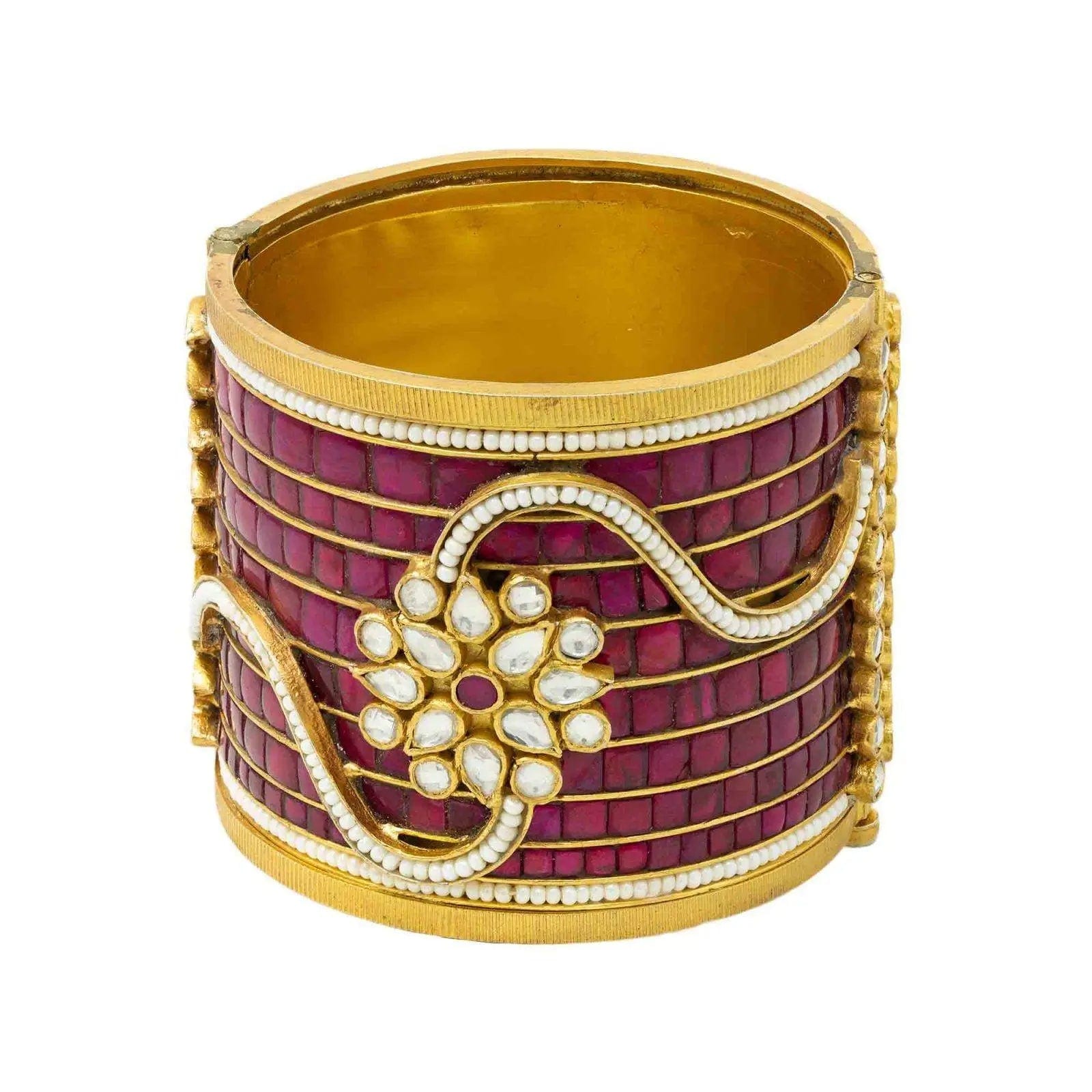 Silver gold plated pink jadau bangle