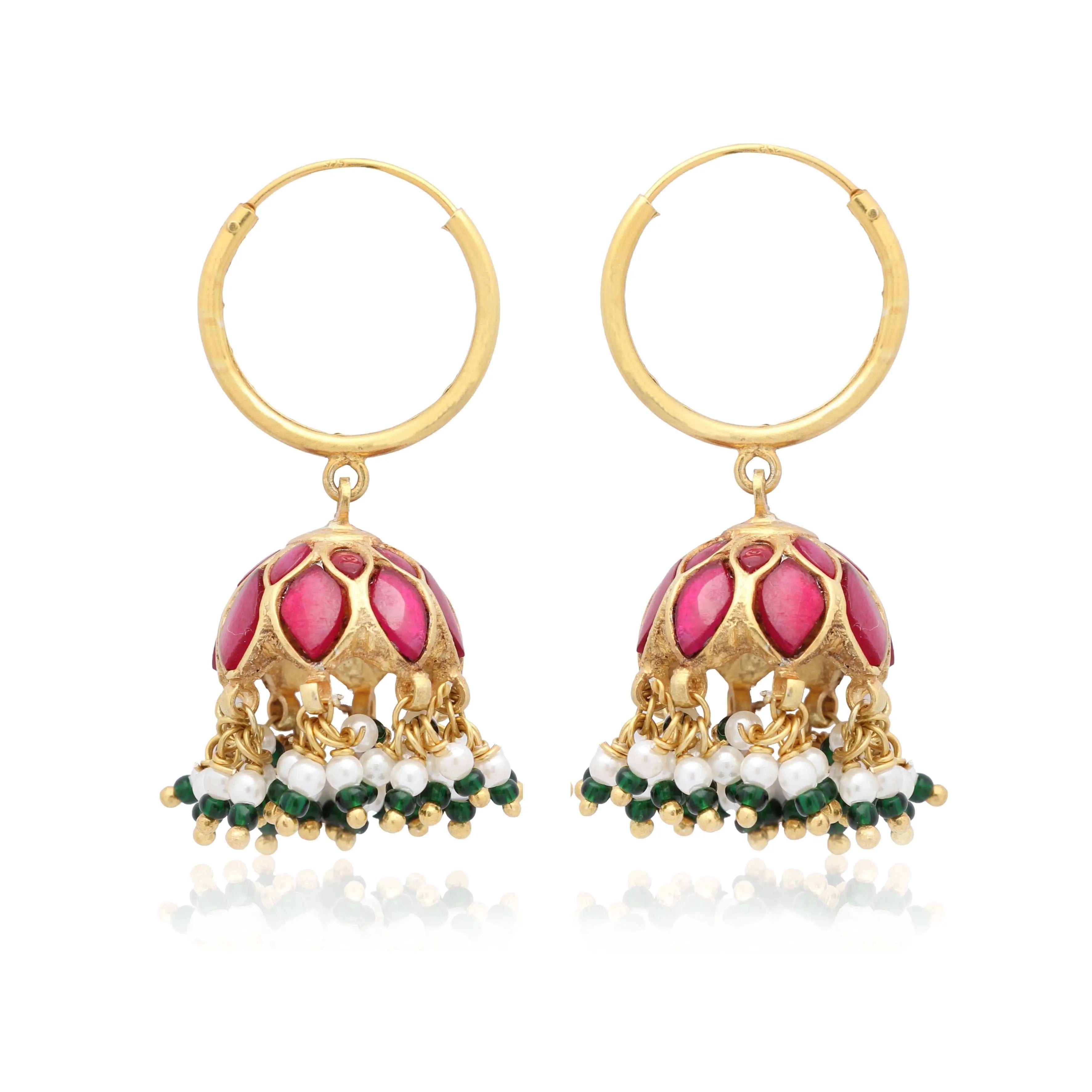 92.5 Sterling Silver graceful Kundan Bali with stone and pearls