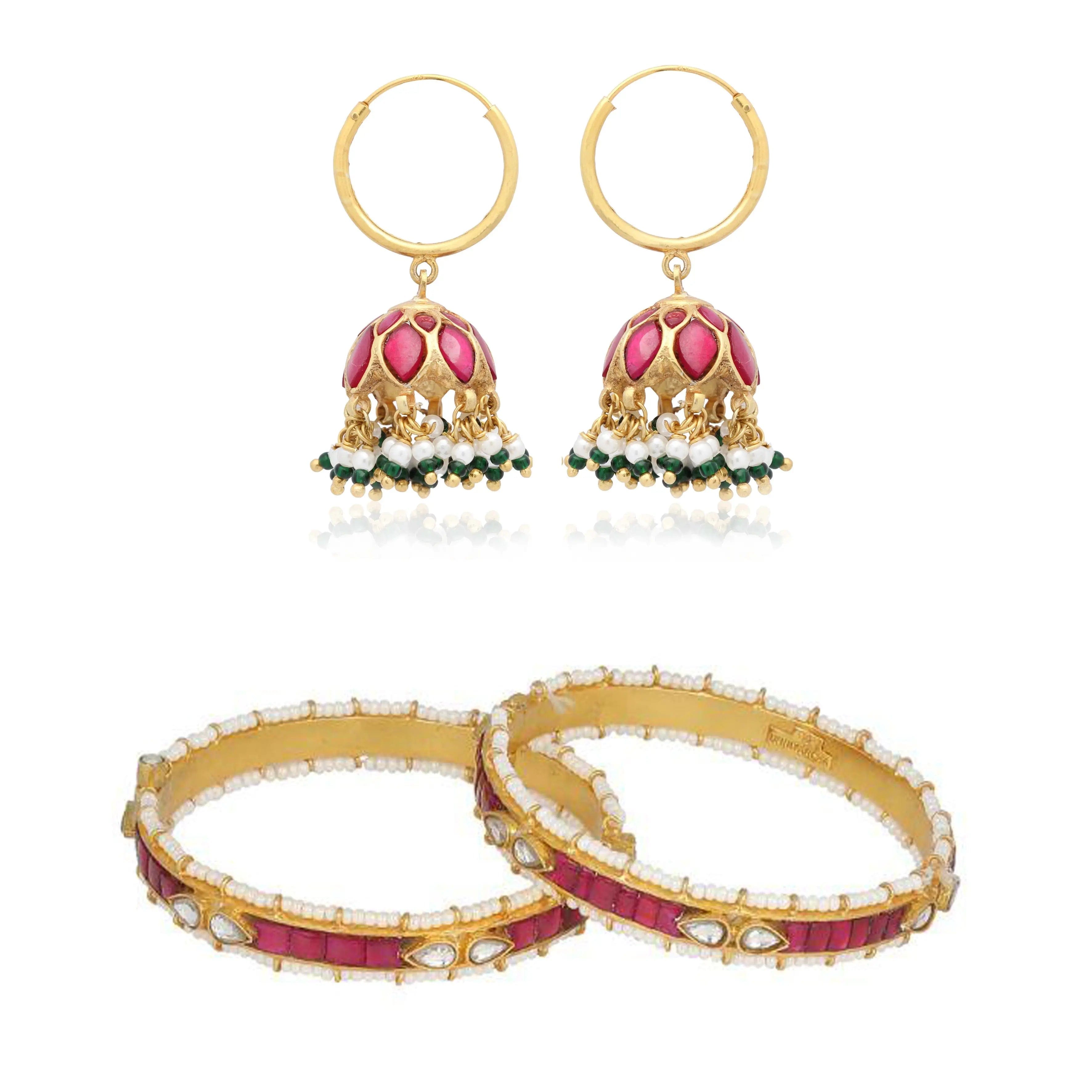 92.5 Sterling Silver graceful Kundan Bali with stone and pearls