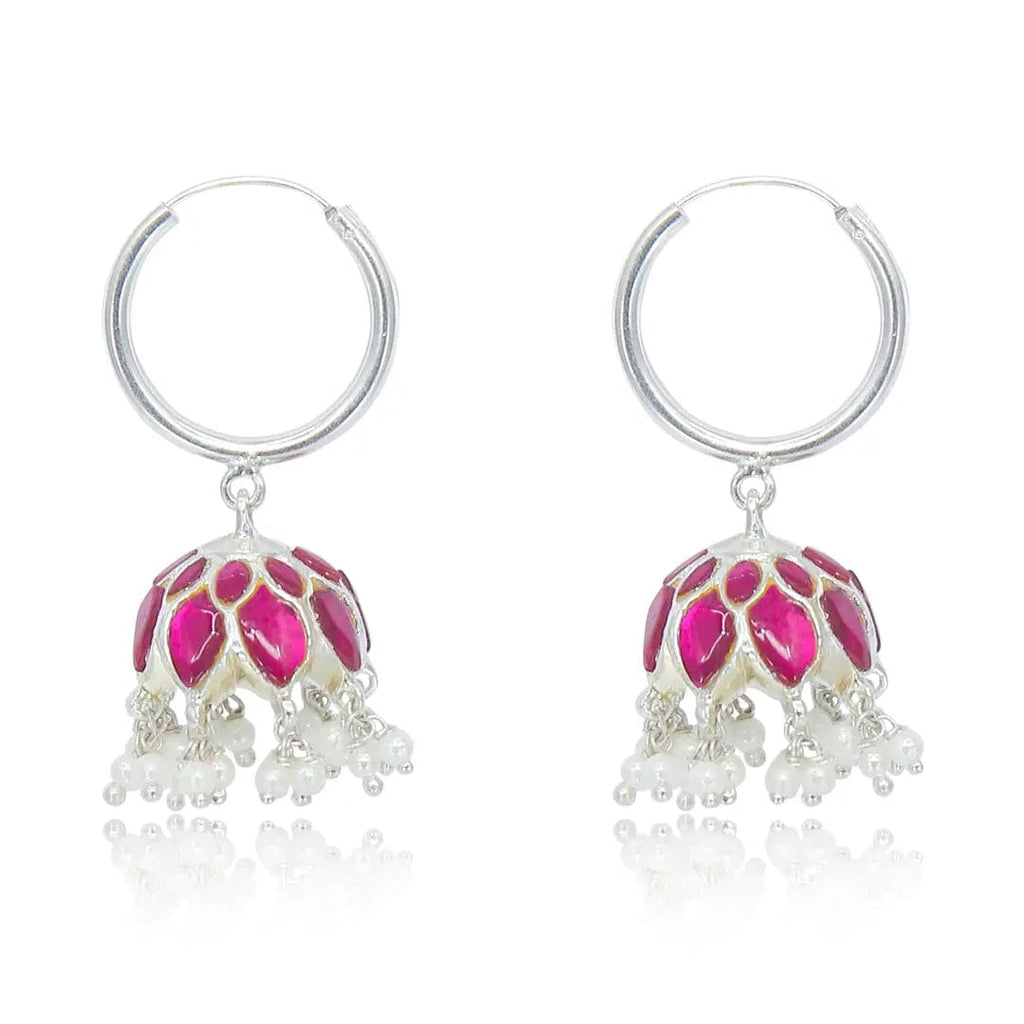92.5 Sterling Silver graceful Kundan Bali with stone and pearls