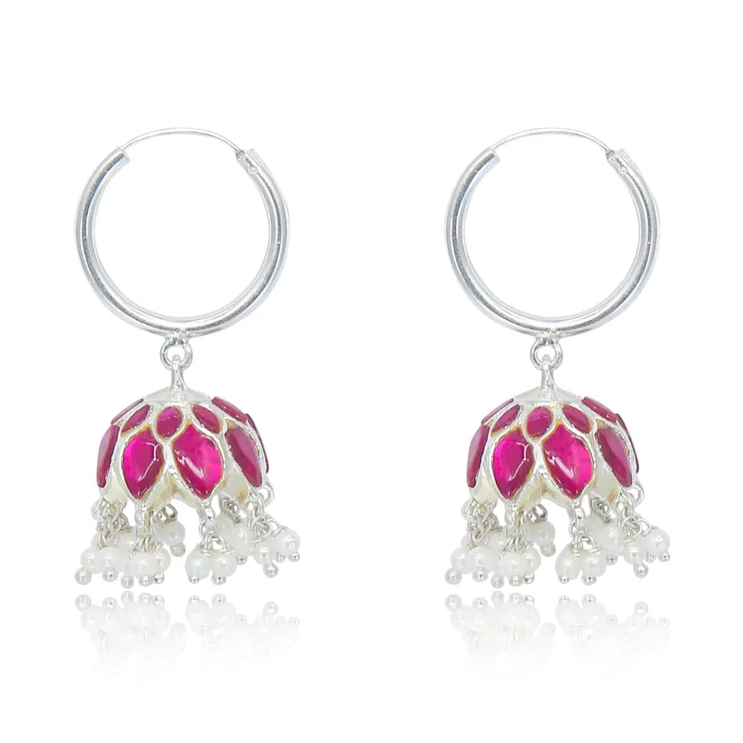 92.5 Sterling Silver graceful Kundan Bali with stone and pearls