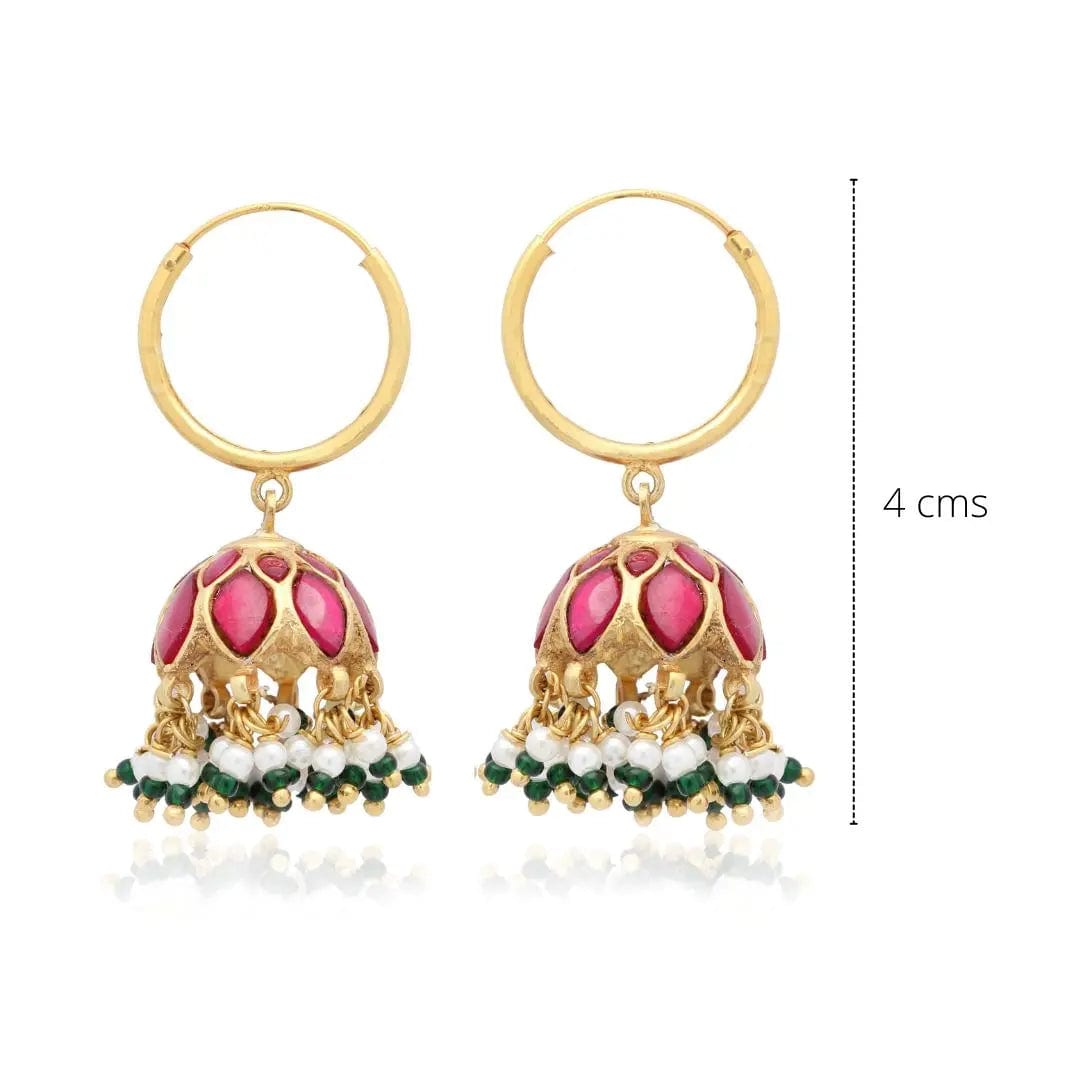 92.5 Sterling Silver graceful Kundan Bali with stone and pearls