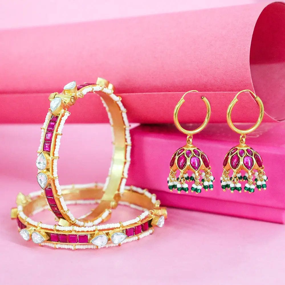 Silver jhumka earring and bangle