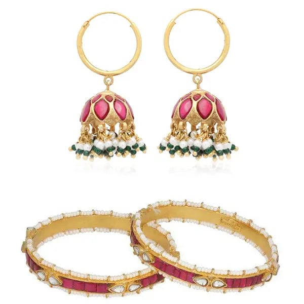 Silver jhumka earring and bangle