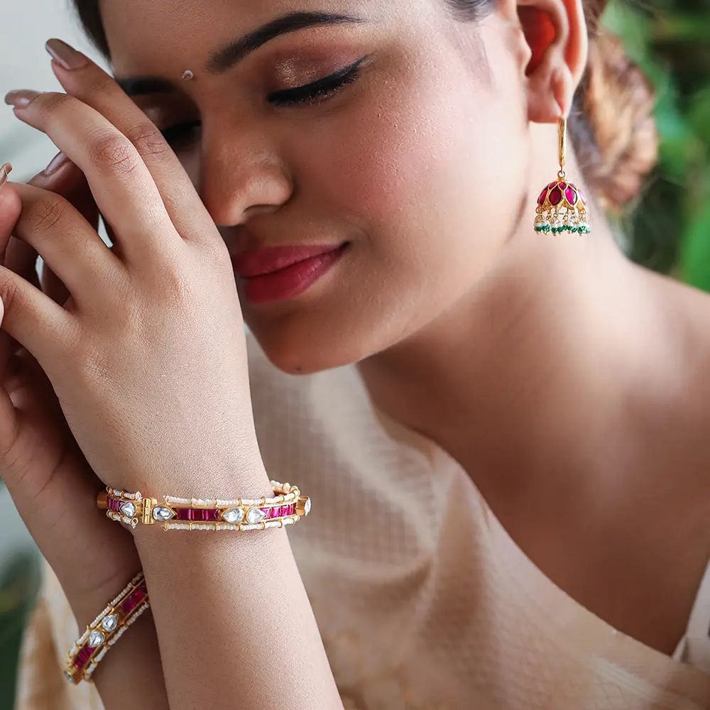 Silver jhumka earring and bangle