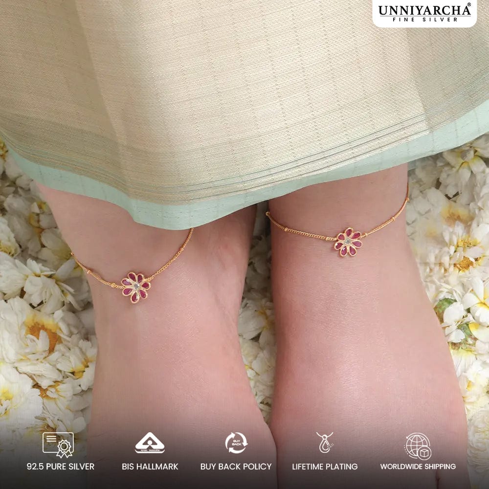 92.5 Sterling Silver Flower Anklet