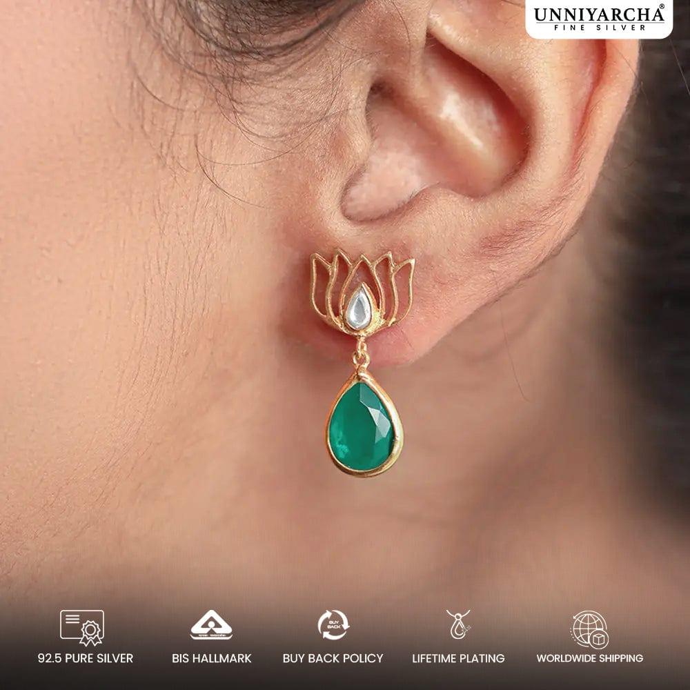 925 Sterling Silver Green Lotus Earring