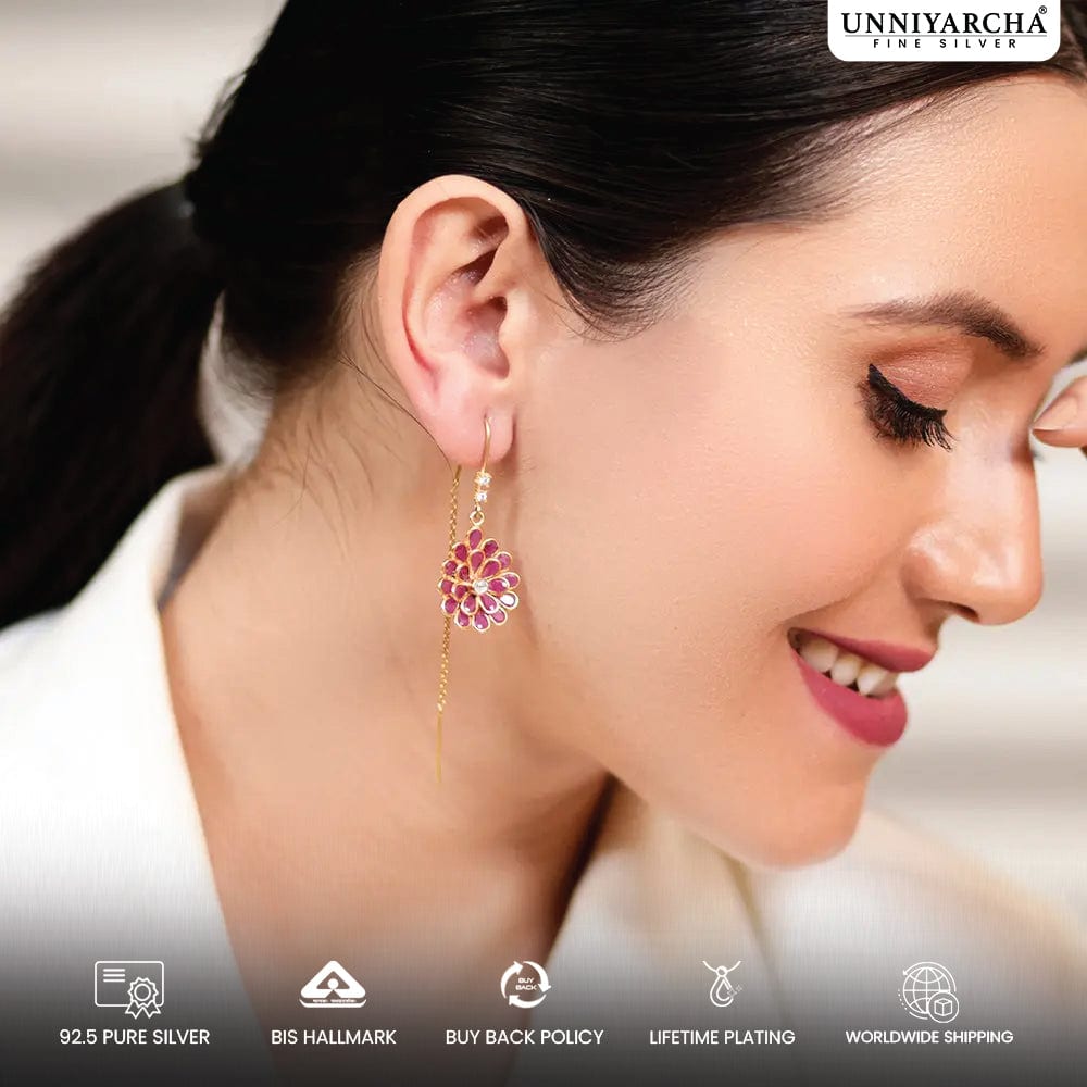 925 Sterling Silver Red Sui Dhaga Earring