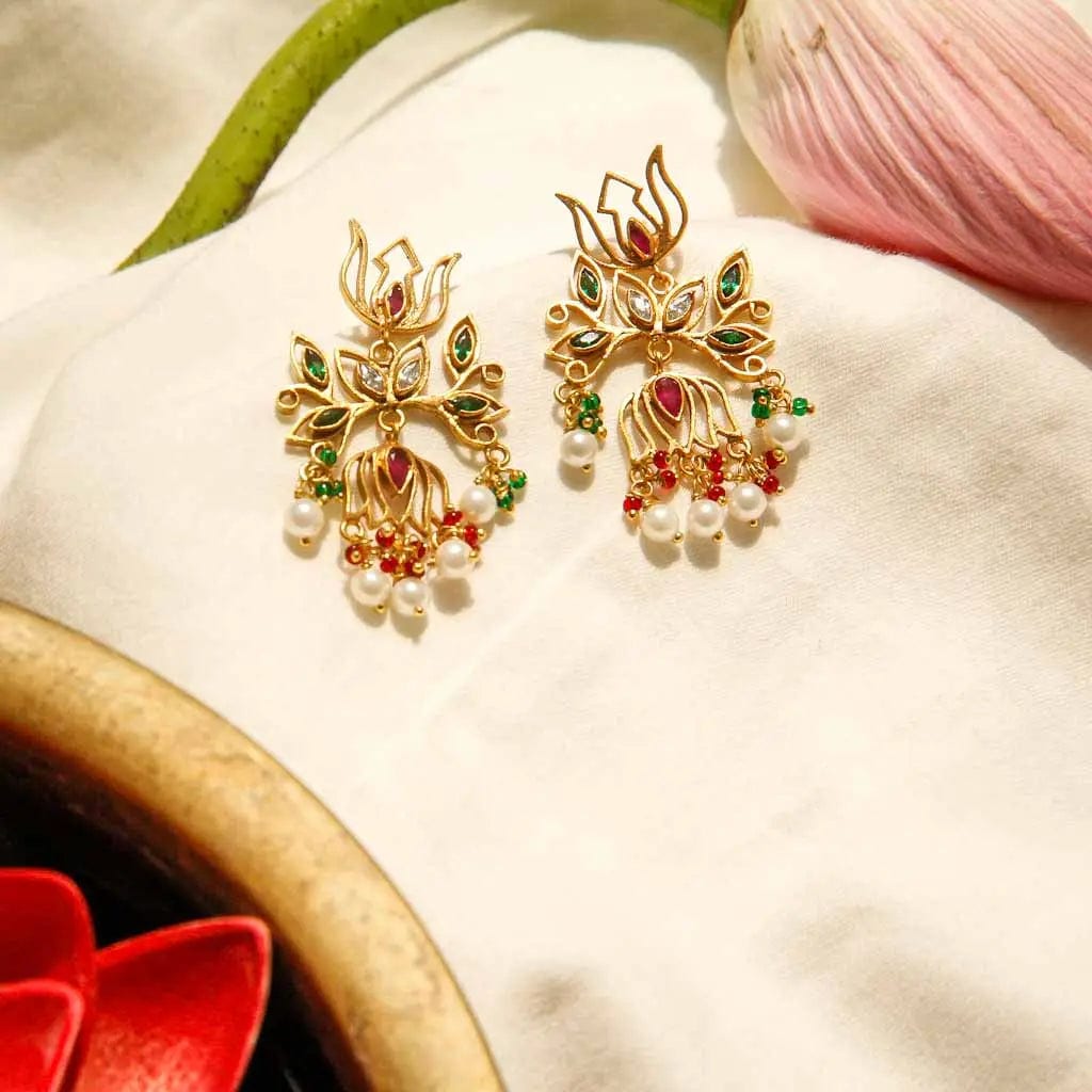 Sparkling Gold Plated Silver Lotus Earrings