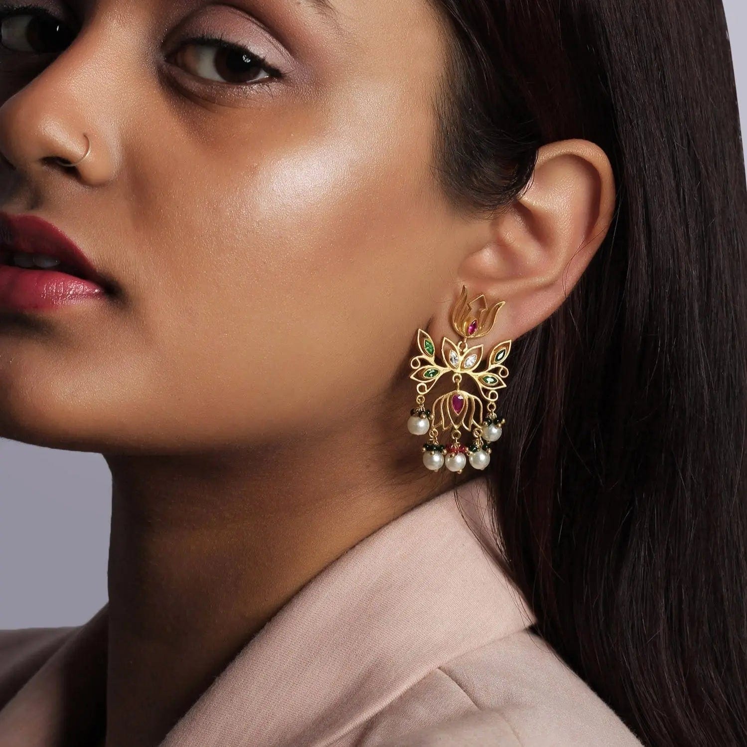 Sparkling Gold Plated Silver Lotus Earrings