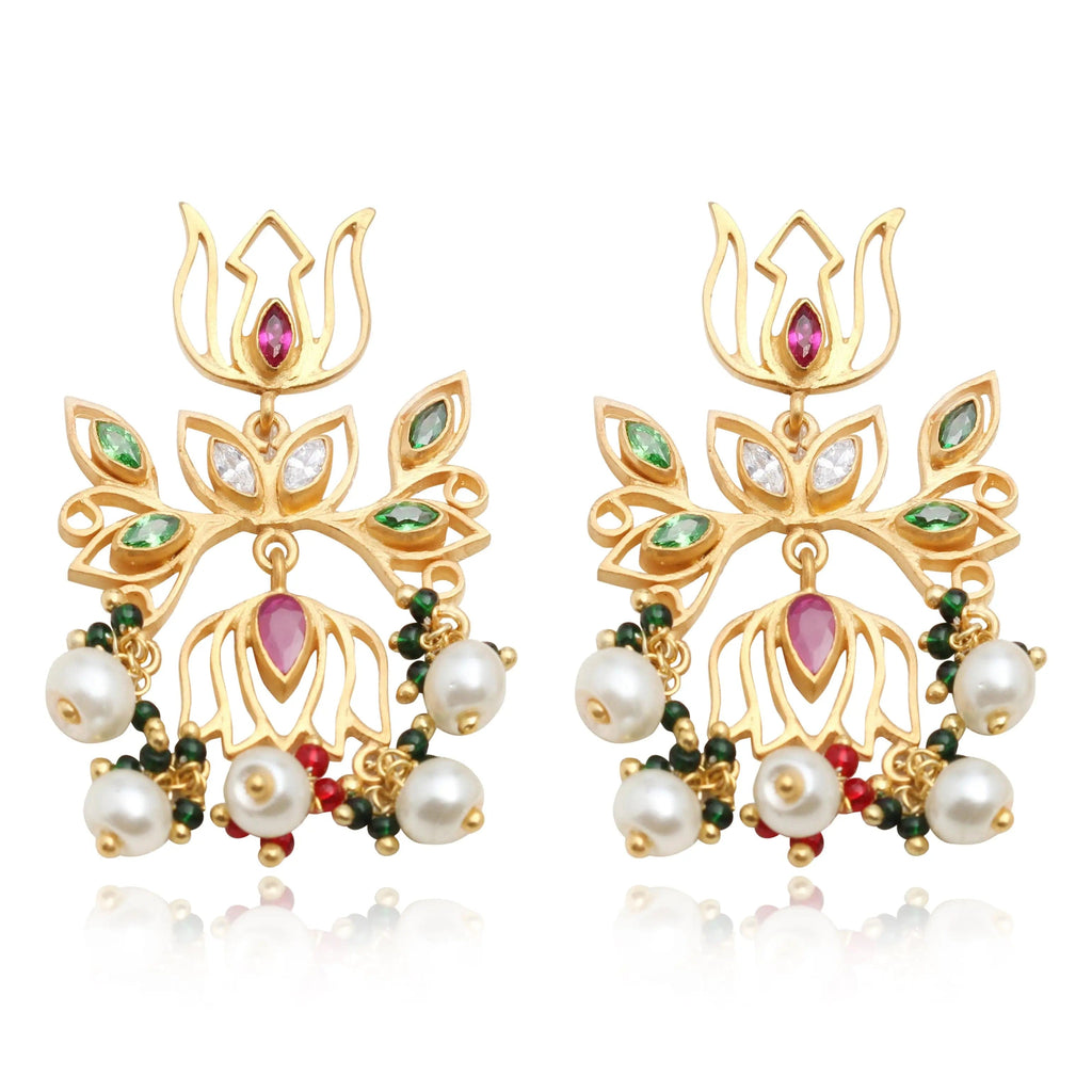 Sparkling Gold Plated Silver Lotus Earrings