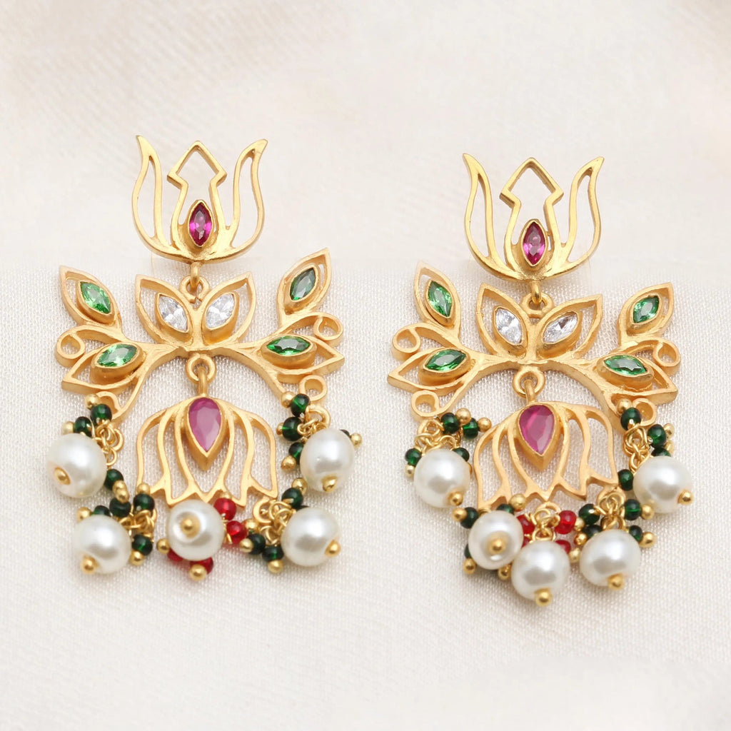 Sparkling Gold Plated Silver Lotus Earrings