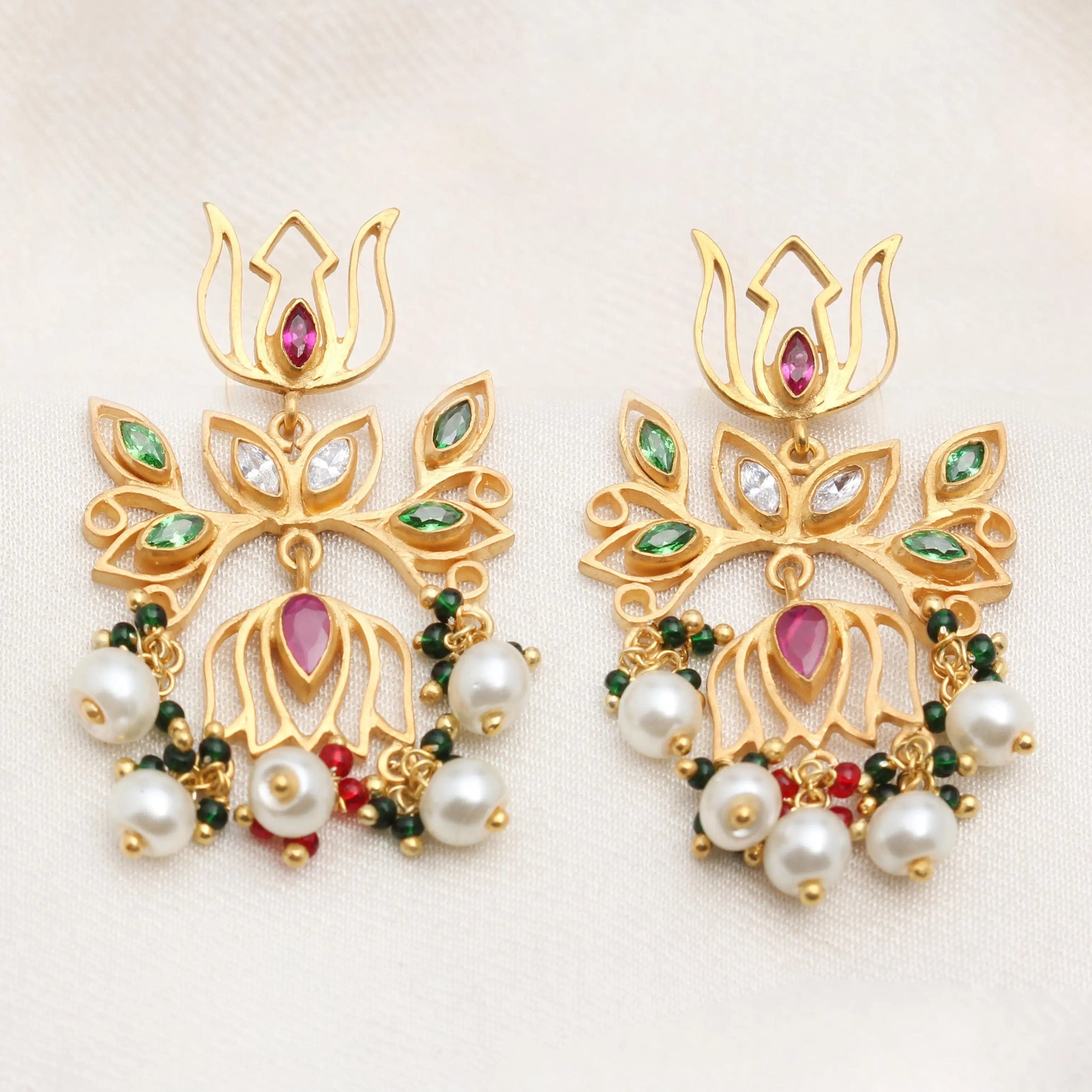 Sparkling Gold Plated Silver Lotus Earrings