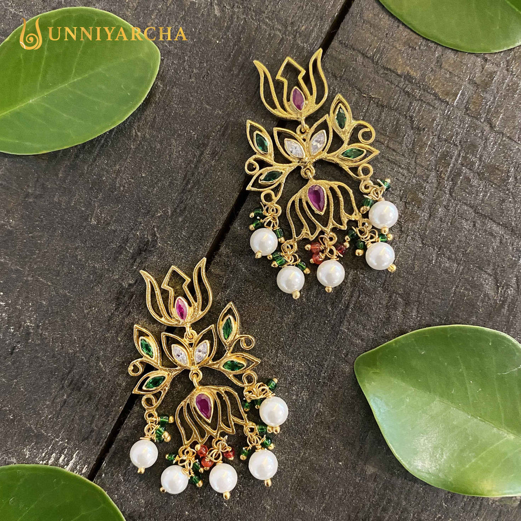 Sparkling Gold Plated Silver Lotus Earrings