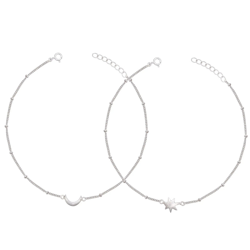 92.5 Sterling Silver Star And Moon Anklet