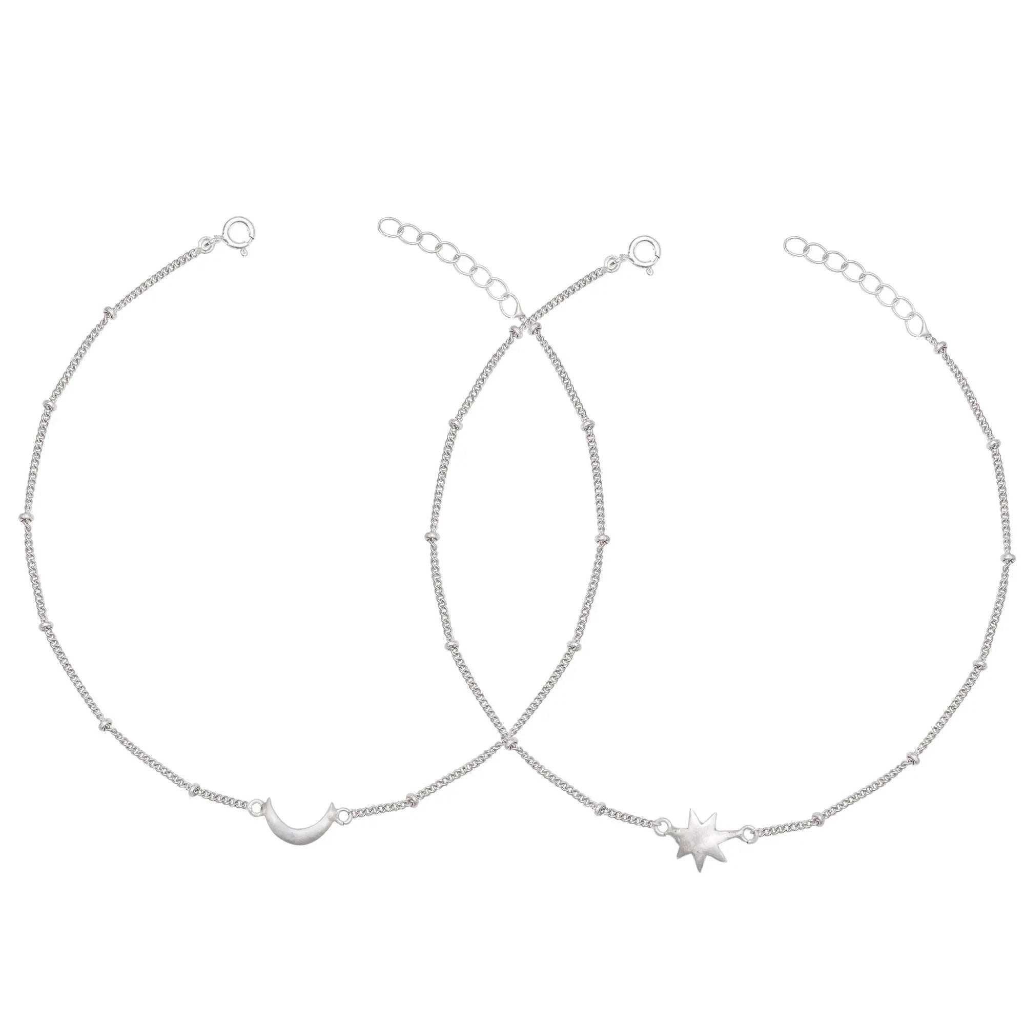 92.5 Sterling Silver Star And Moon Anklet
