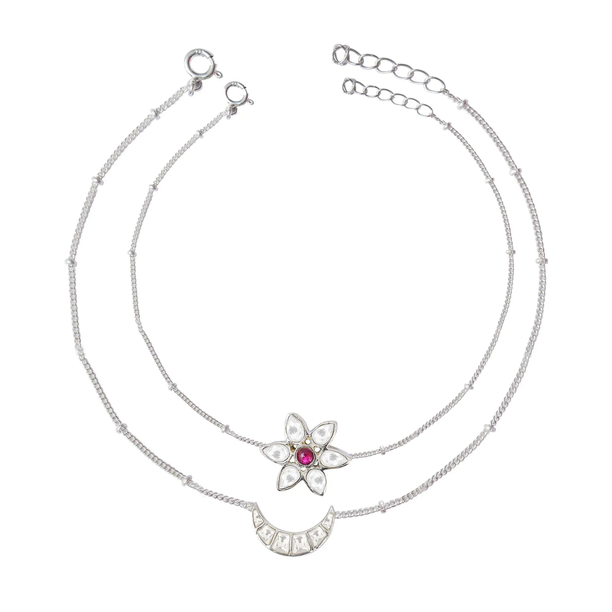 925 Sterling Silver Star And Moon Anklet