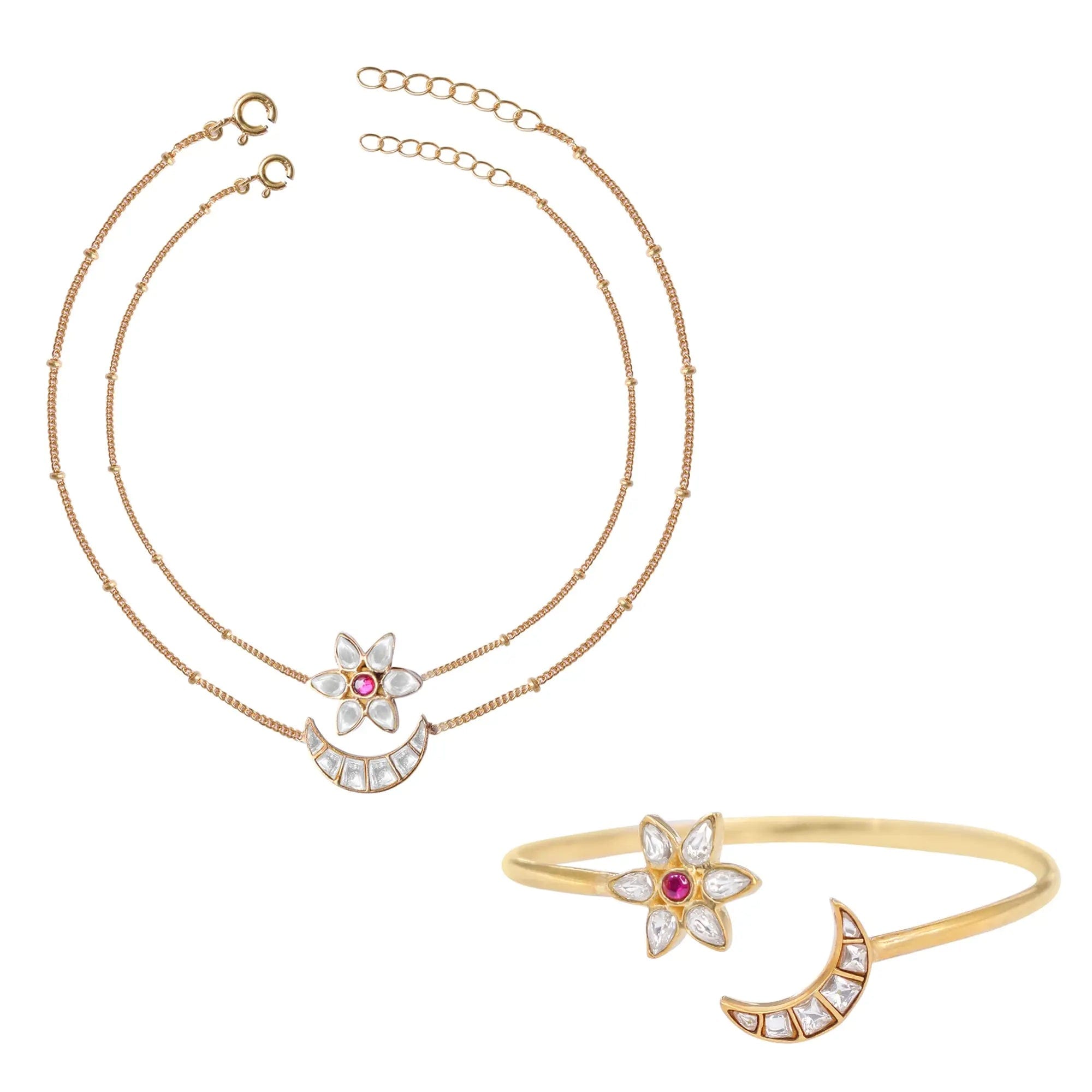 925 Sterling Silver Star And Moon Anklet