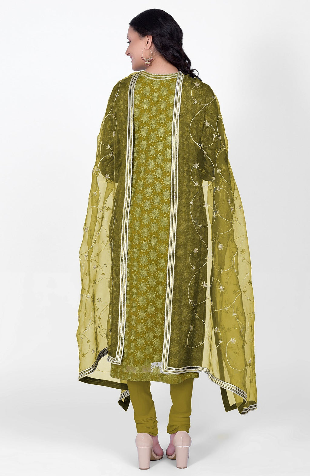 Green phulkari embroidered kurta set with hand-embroidered gota kasab dupatta
