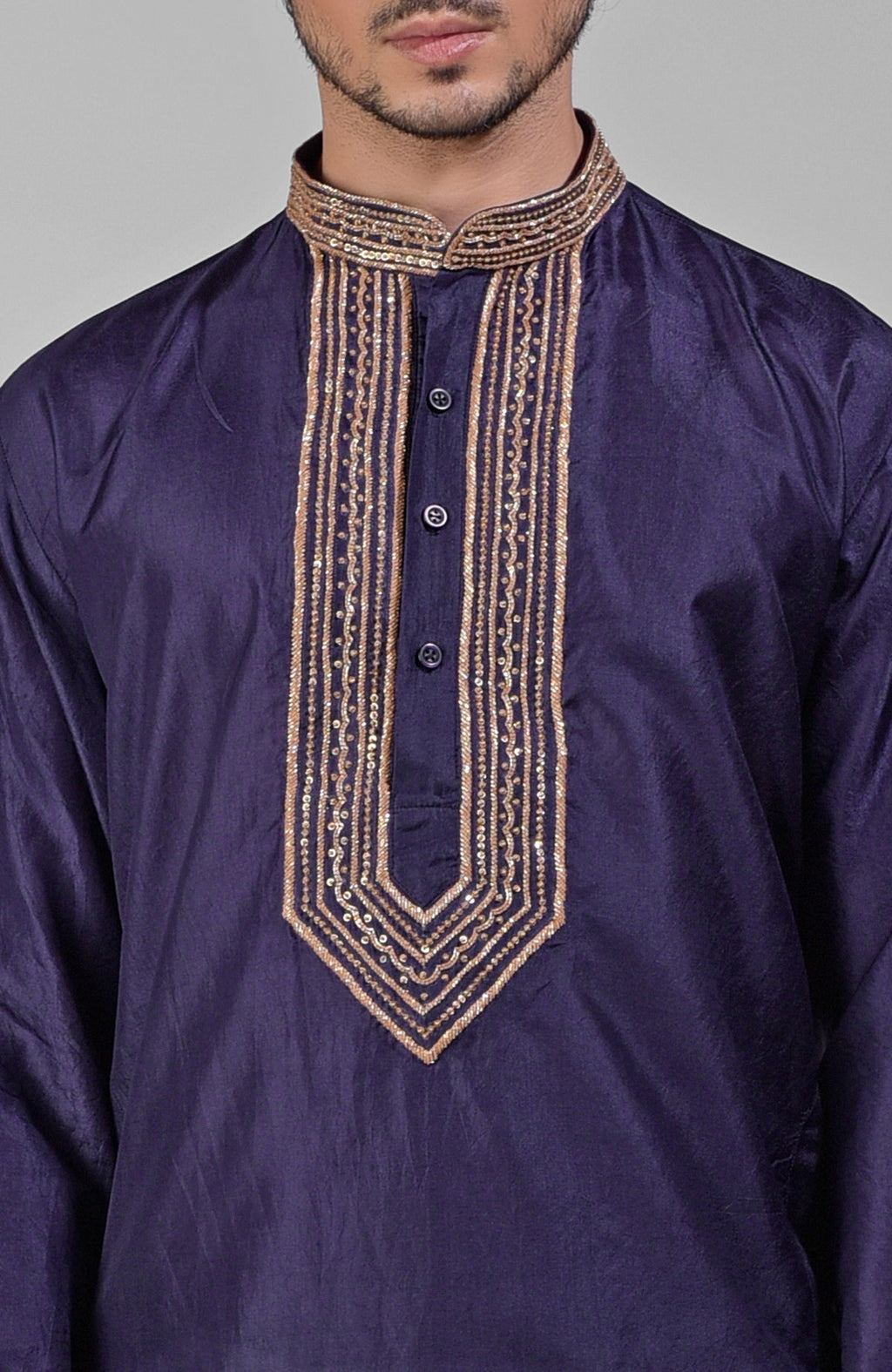 Blue pure silk kurta set with hand embroidered zardozi, beadwork, sequins, and matching pants