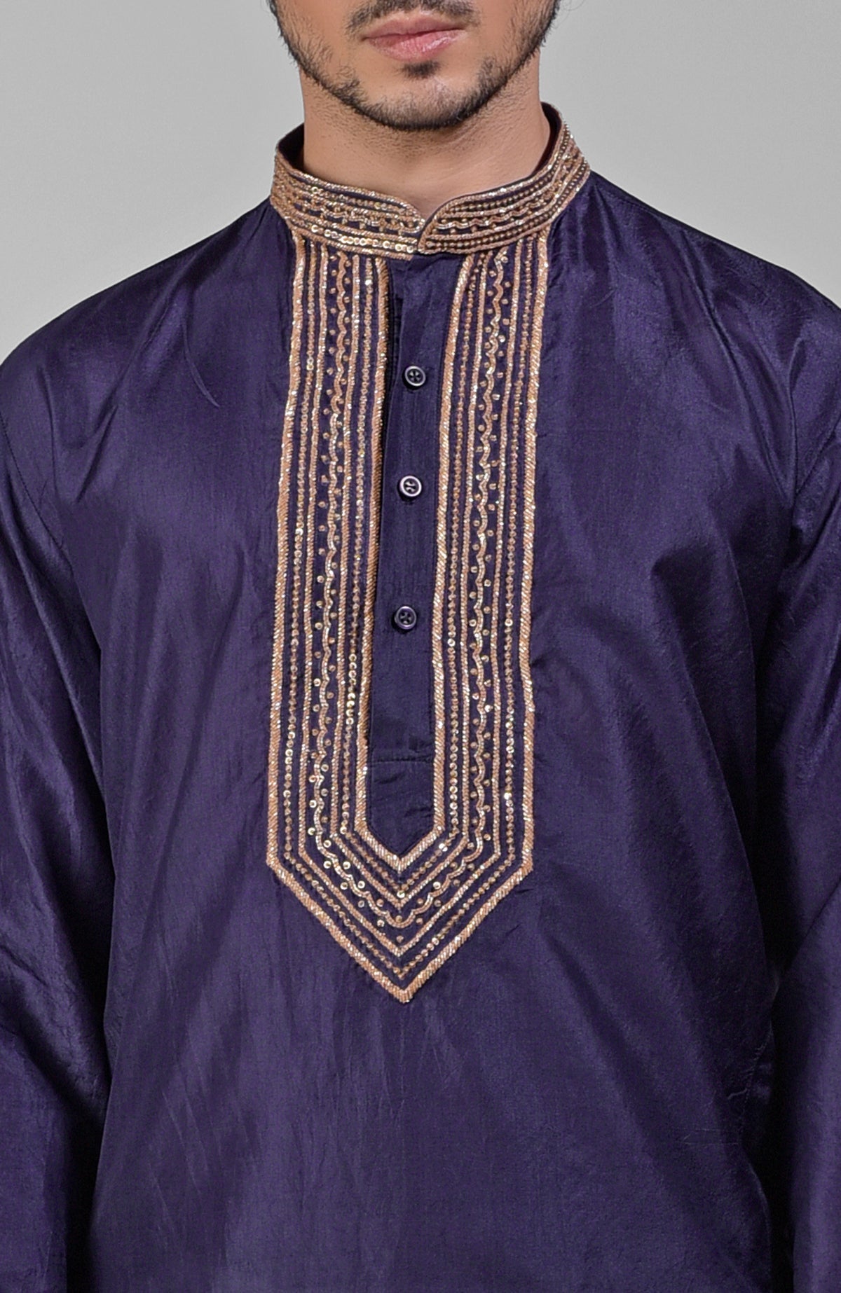 Blue pure silk kurta set with hand embroidered zardozi, beadwork, sequins, and matching pants