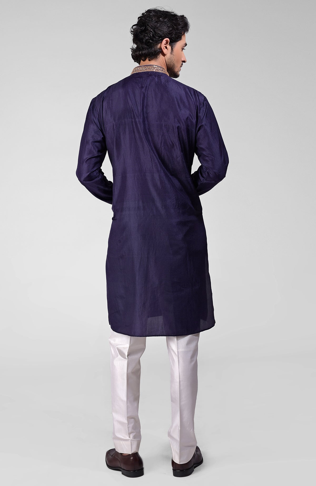 Blue pure silk kurta set with hand embroidered zardozi, beadwork, sequins, and matching pants
