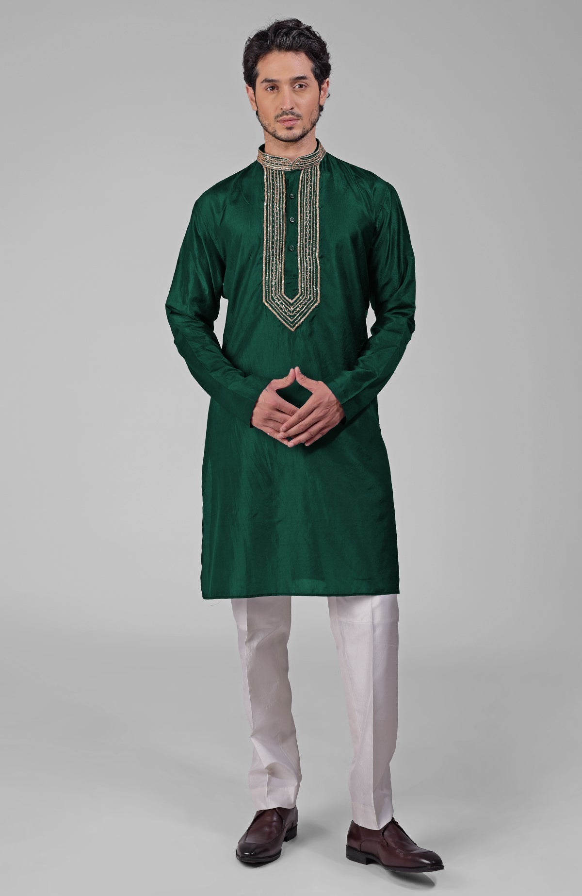 Blue pure silk kurta set with hand embroidered zardozi, beadwork, sequins, and matching pants