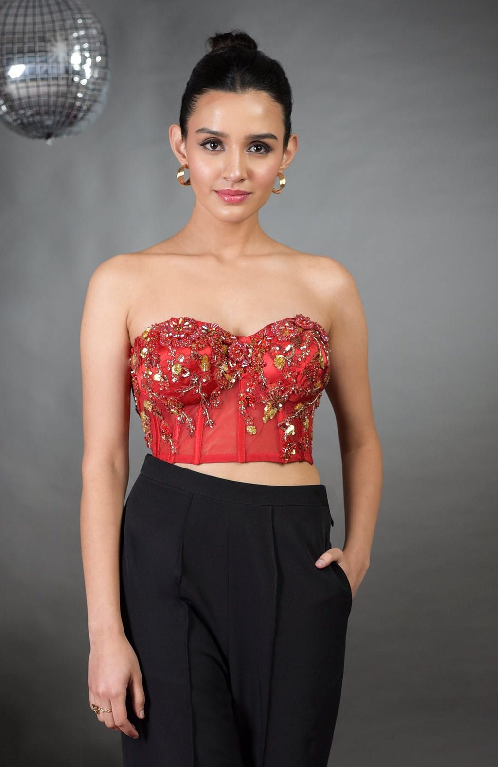 Madonna Pure Satin Floral Hand Embroidered Corset.