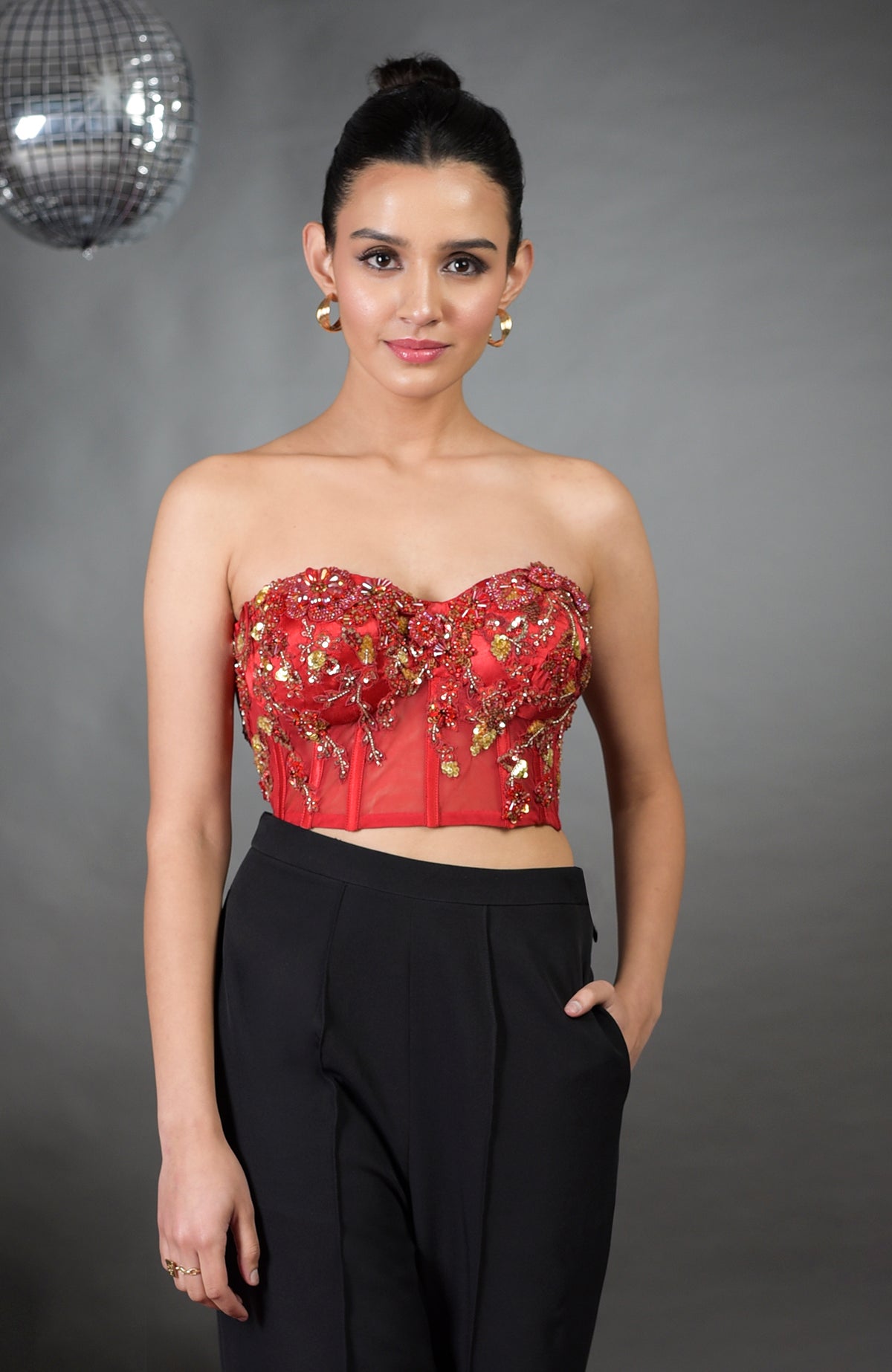 Madonna Pure Satin Floral Hand Embroidered Corset.