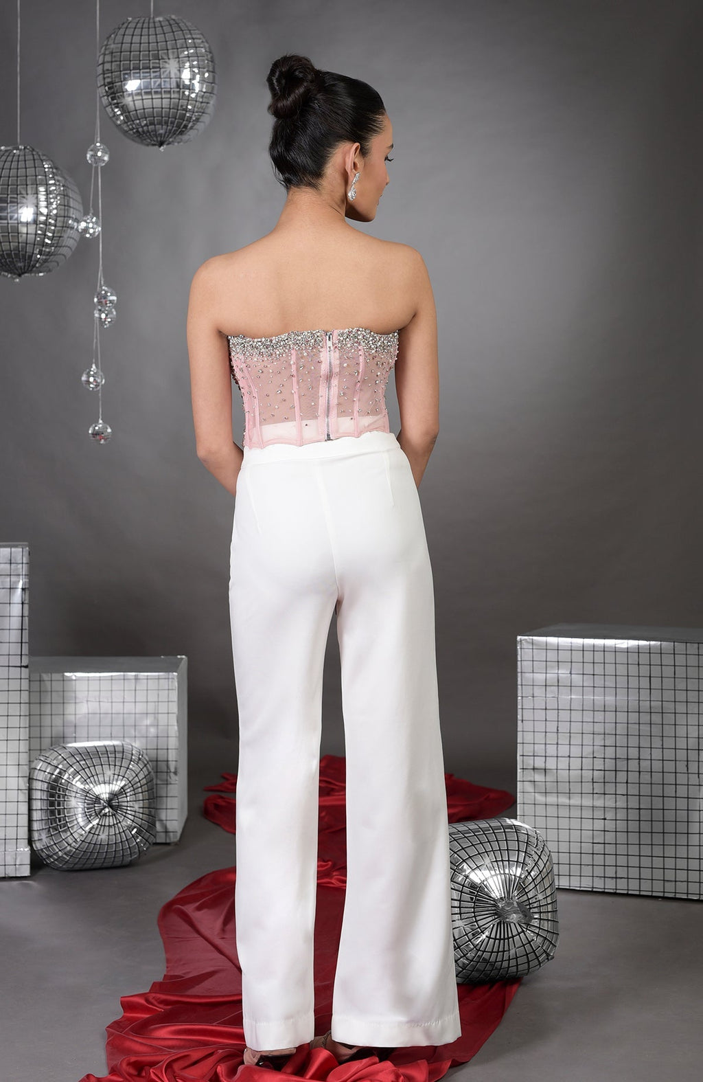 Amor Pink Hand Embroidered Corset with Pants.