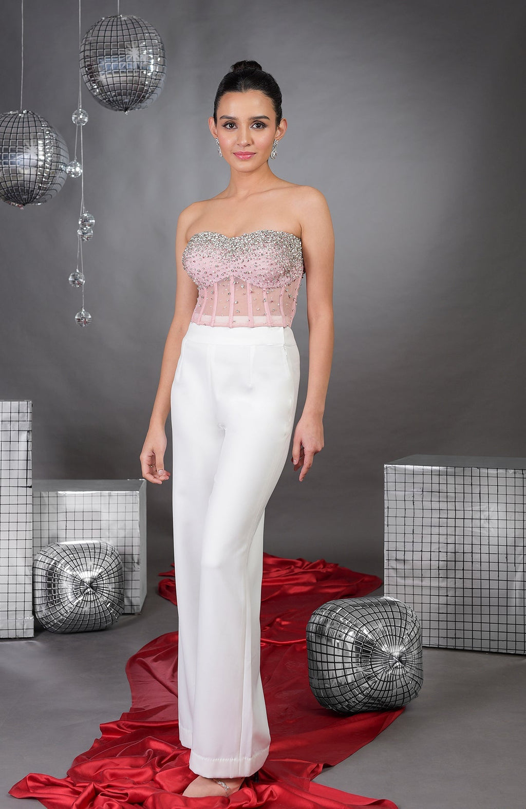 Amor Pink Hand Embroidered Corset with Pants.