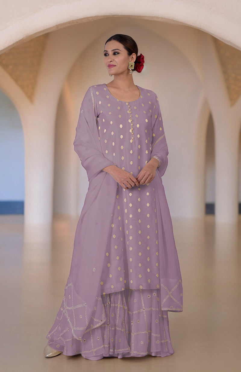 An Elderberry Banarasi Bootah and Aari Tilla Embroidered Sharara Set.