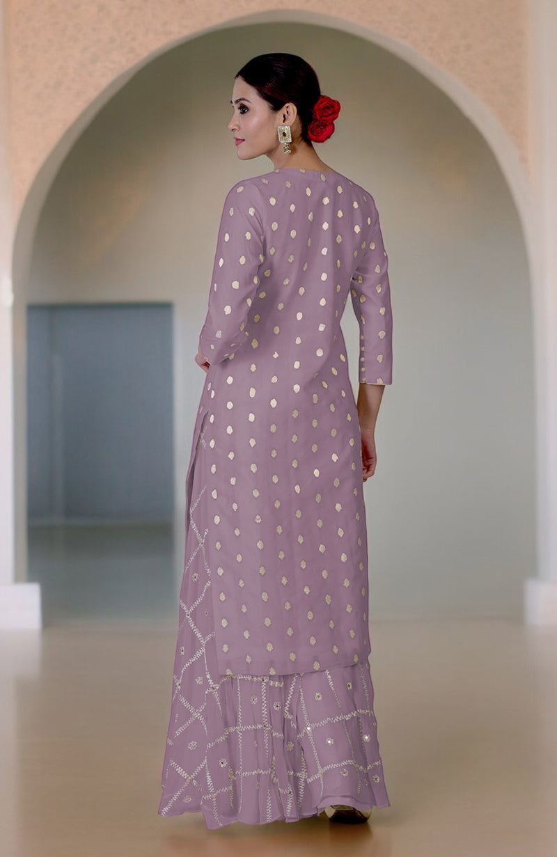 Elderberry Banarasi Bootah & Aari Tilla Embroidered Sharara Set.