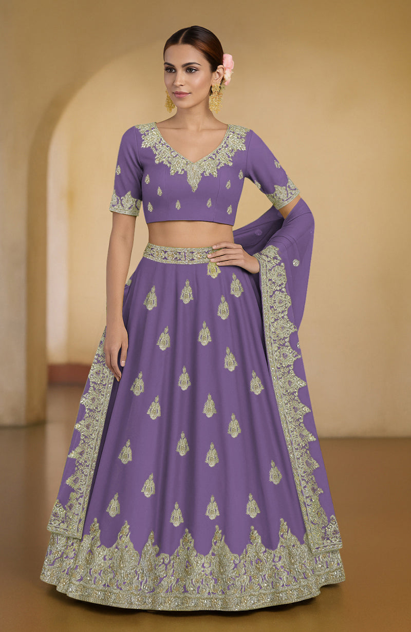 Amethyst orchid lehenga set with Kashmiri tilla and zardozi embroidery and flared A-line skirt