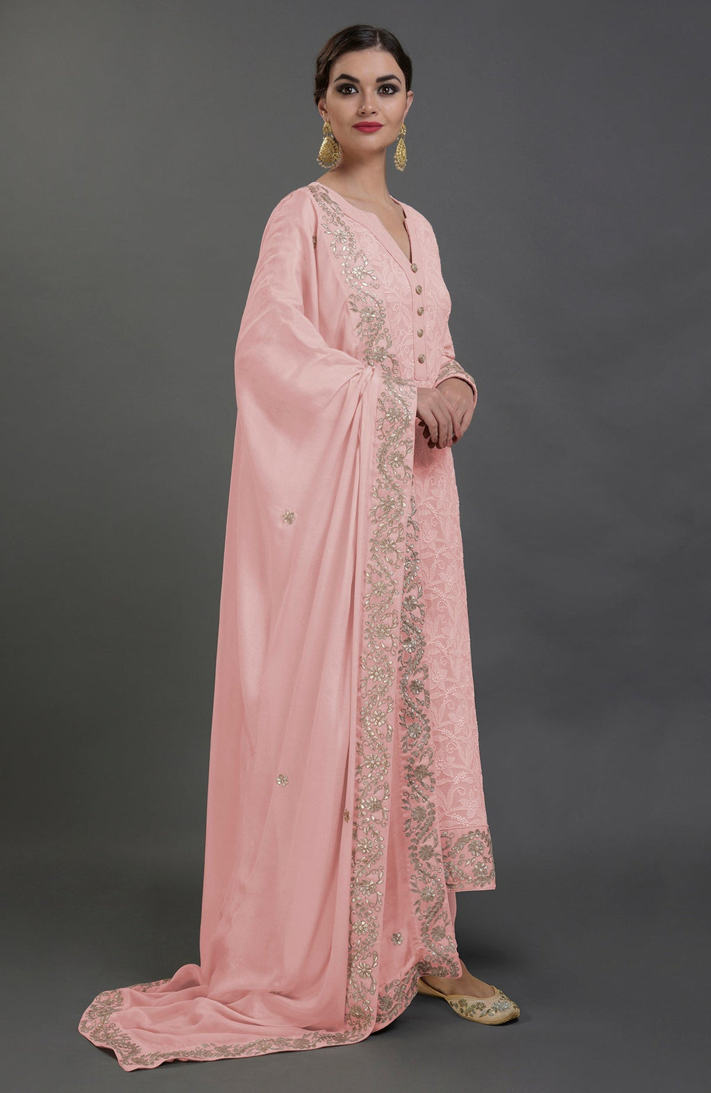 English rose chikankari and gota patti hand embroidered kurta set.